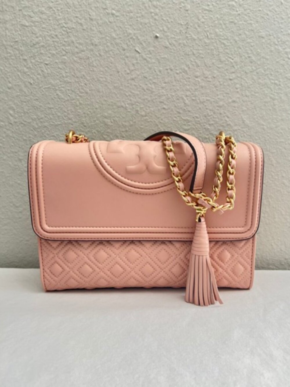 tory burch small fleming convertible shoulder bag shell pink
